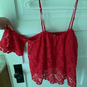 Red Lace Off-The-Shoulder Top